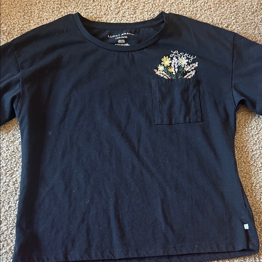 Lucky Brand Kids black Tee with Floral Pocket